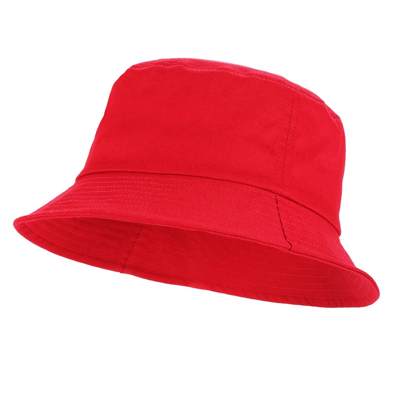 Umeepar Unisex Cotton Packable Bucket Hat Sun Hat Plain Colors for Men Women (Red) - Image 1